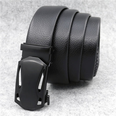 Microfiber Leather Ratchet Belt Adjustable Automatic Buckle Black Belts For Men
